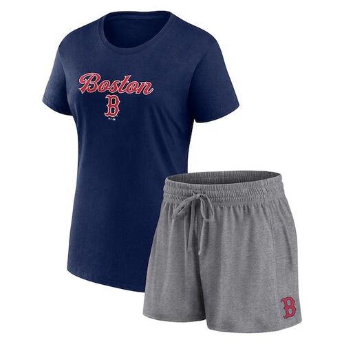 보스턴 레드삭스 파나틱스 브랜드 여성 스크립트 티셔츠 &amp; 반바지 콤보 세트 - 네이비/그레이 / 윌리스포츠 어센틱