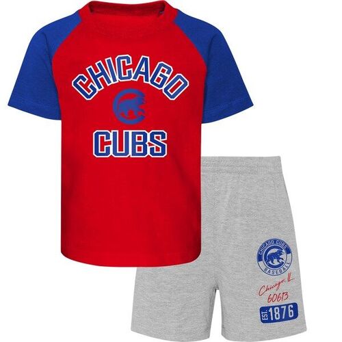 시카고 컵스 미취학 그라운드아웃 발레 라글란 티셔츠 &amp; 반바지 세트 - 레드/헤더그레이 / Outerstuff