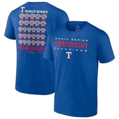 텍사스 레인저스 패너틱스 브랜드 2023 월드시리즈 챔피언 저지 로스터 티셔츠 - 로얄 / 윌리스포츠 어센틱