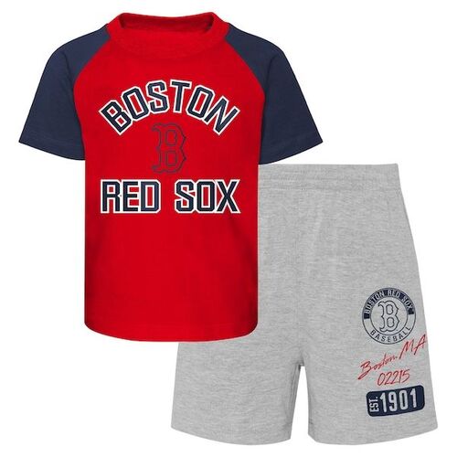 보스턴 레드삭스 유아 그라운드 아웃 발레 라글란 티셔츠와 반바지 세트 - 레드/헤더그레이 / Outerstuff