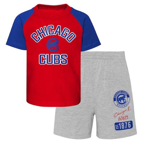 시카고 컵스 유아 그라운드 아웃 발레 라글란 티셔츠와 반바지 세트 - 레드/헤더 그레이 / Outerstuff