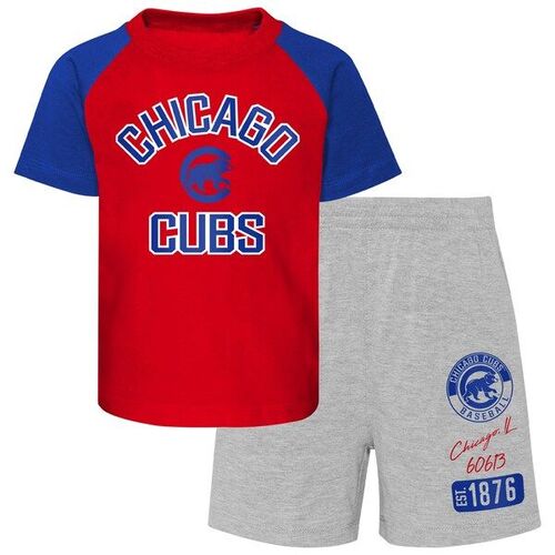 시카고 컵스 유아 투피스 그라운드아웃 발레 라글란 티셔츠 &amp; 반바지 세트 - 레드/헤더그레이 / Outerstuff