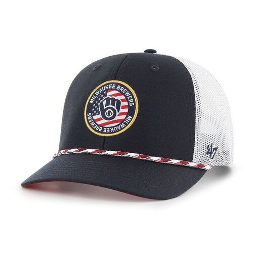 밀워키 브루어스 &#039;47 유니온 패치 트럭커 조절식 모자 - 네이비 / 47 브랜드