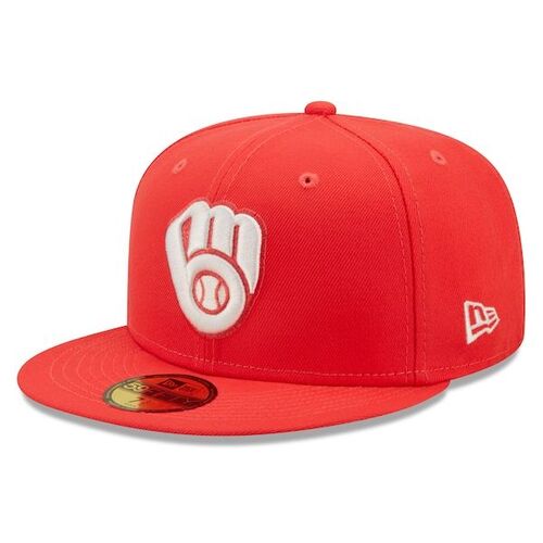 밀워키 브루어스 뉴에라 라바 하이라이터 로고 5950 핏 모자 - 빨간색 / New Era