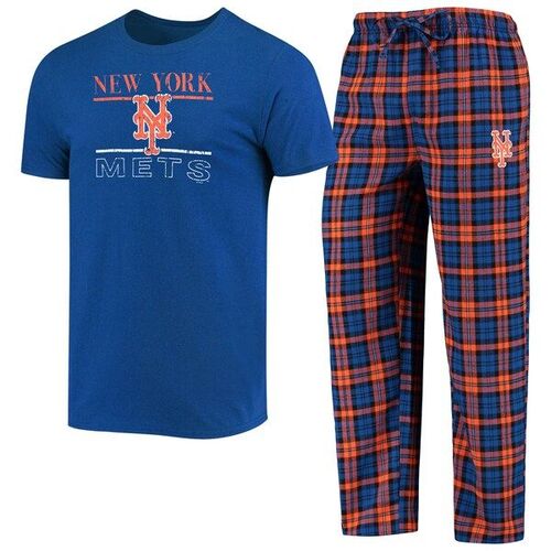 뉴욕 메츠 컨셉트 스포츠 로지 티셔츠 &amp; 팬츠 수면 세트 - 로얄/오렌지 / Concepts Sport