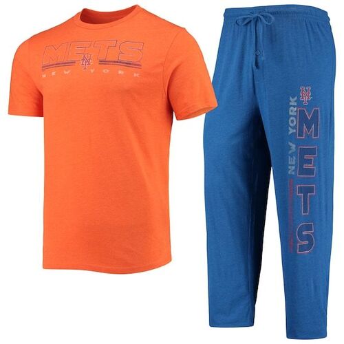 뉴욕 메츠 컨셉 스포츠 미터 티셔츠와 바지 수면 세트 - 로얄/오렌지 / Concepts Sport