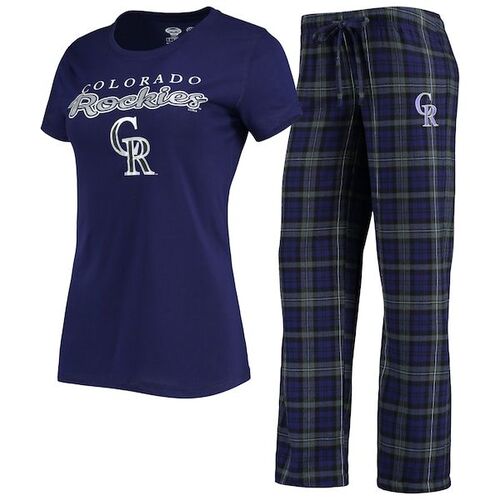 콜로라도 로키스 컨셉트 스포츠 여성 로지 티셔츠 &amp; 팬츠 수면 세트 - 퍼플/블랙 / Concepts Sport