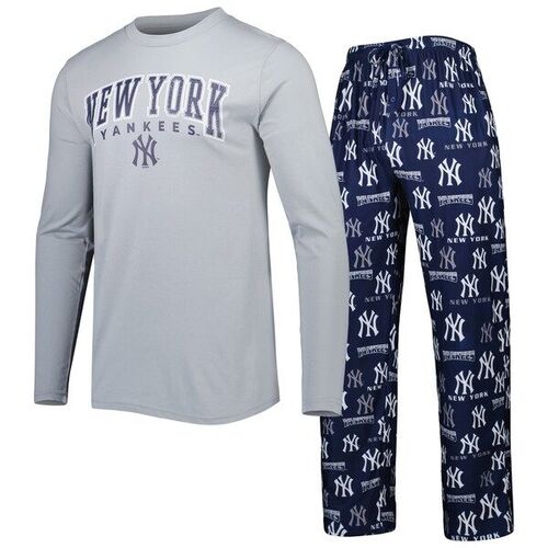 뉴욕 양키즈 컨셉트 스포츠 돌파 롱 슬리브 티셔츠 &amp; 팬츠 수면 세트 - 네이비/그레이 / Concepts Sport