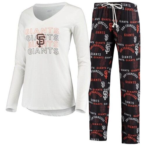 샌프란시스코 자이언츠 컨셉트 스포츠 여성 플래그십 긴팔 브이넥 티셔츠 &amp; 팬츠 수면 세트 - 화이트/블랙 / Concepts Sport