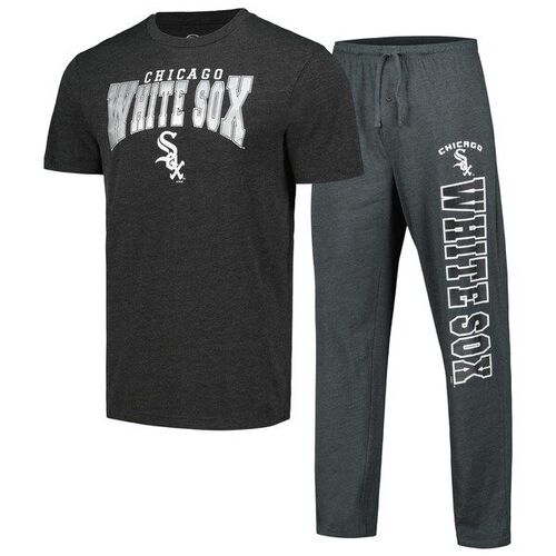 시카고 화이트삭스 컨셉 스포츠 미터 티셔츠 &amp; 팬츠 수면세트 - 차콜/블랙 / Concepts Sport