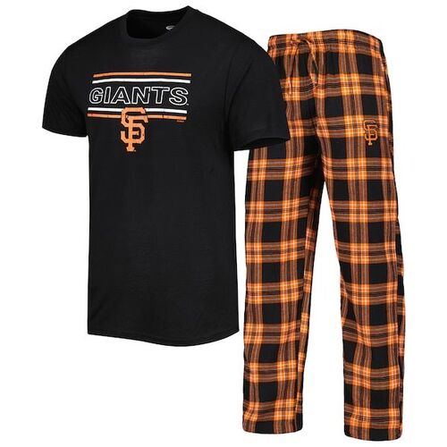 샌프란시스코 자이언츠 컨셉트 스포츠 배지 티셔츠 &amp; 팬츠 수면 세트 - 블랙/오렌지 / Concepts Sport