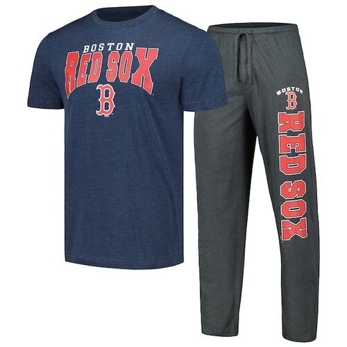 보스턴 레드삭스 컨셉 스포츠 미터 티셔츠 &amp; 팬츠 수면세트 - 차콜/네이비 / Concepts Sport