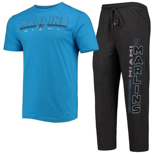마이애미 말린스 컨셉 스포츠 미터 티셔츠와 바지 수면 세트 - 블랙/블루 / Concepts Sport