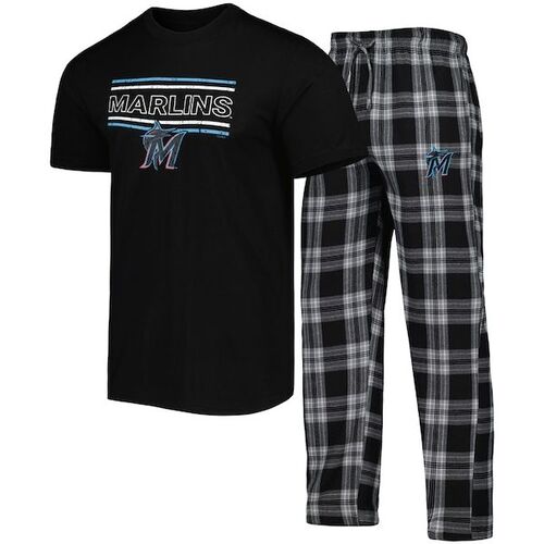 마이애미 말린스 컨셉트 스포츠 배지 티셔츠 &amp; 팬츠 수면 세트 - 블랙/그레이 / Concepts Sport