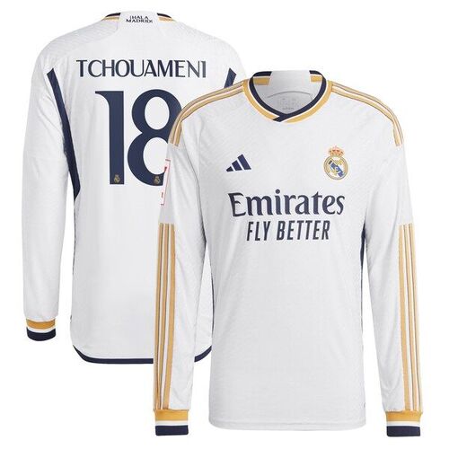 Aurélien Tchouamenni Real Madrid 2023/24 Home 어쎈틱 긴팔 선수 Jersey - White / adidas