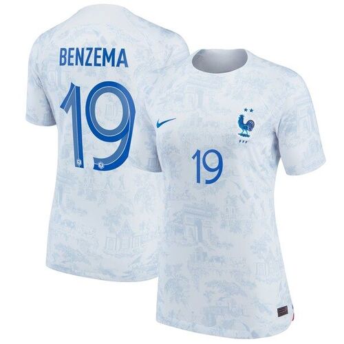 카림 벤제마 프랑스 국가대표 나이키 여자 2022/23 Away Breath 경기장 레플리카 플레이어 저지 - 화이트 / Nike