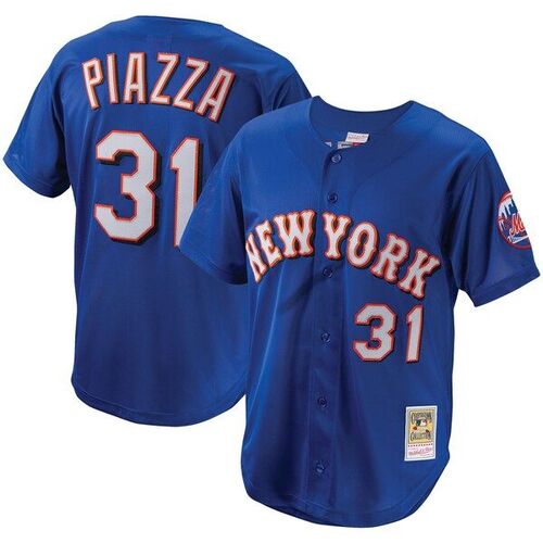 Mike Piazza New York Mets Cooperstown 컬렉션 메쉬 배팅 연습 버튼업 저지 - 로얄 / Mitchell &amp; Ness