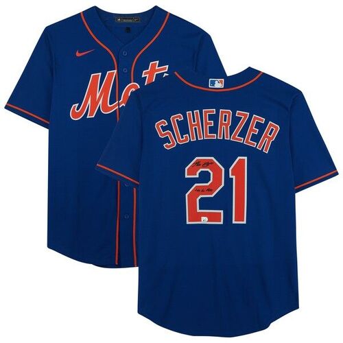 Max Scherzer New York Mets Let&#039;s Go Mets라고 새겨진 파나틱스의 친필 사인 로얄 나이키 레플리카 저지 / 파나틱스 어쎈틱