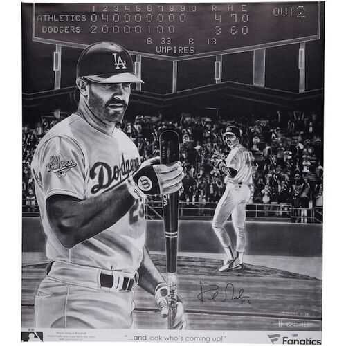 커크 깁슨 로스앤젤레스 다저스 - 23 프레임의 한정판 사인 35 x 40 그리고 누가 올라오는지 보세요 호브레히트 스포츠 아트의 1988년 월드 시리즈 타석 스트레치 캔버스 / 파나틱스 어쎈틱