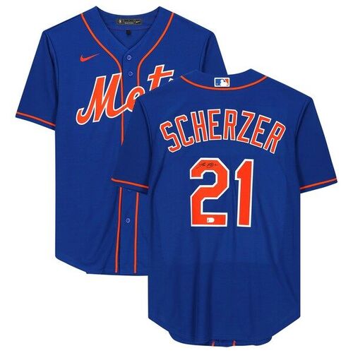 Max Scherzer New York Mets 파나틱스 정품 사인 나이키 레플리카 저지 - 로얄 / 파나틱스 어쎈틱
