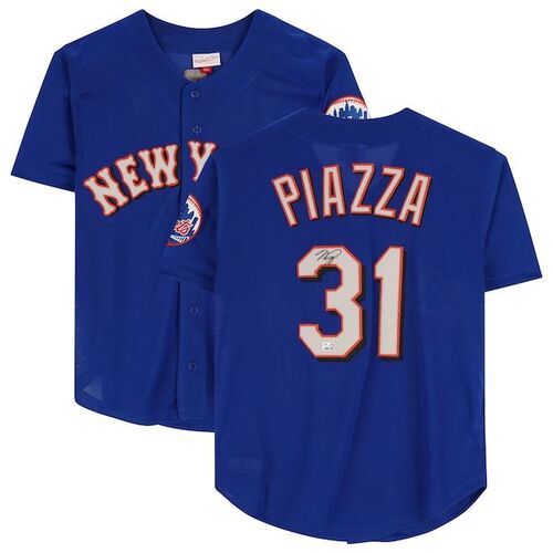 Mike Piazza New York Mets 파나틱스 정품 사인 로얄 블루 미첼 &amp; 네스 레플리카 타격 연습 저지 / 파나틱스 어쎈틱