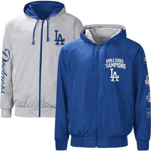 Los Angeles Dodgers Southpaw 리버서블 라글란 후디 풀집 자켓 - 로얄/그레이 / G-III Sports by Carl Banks