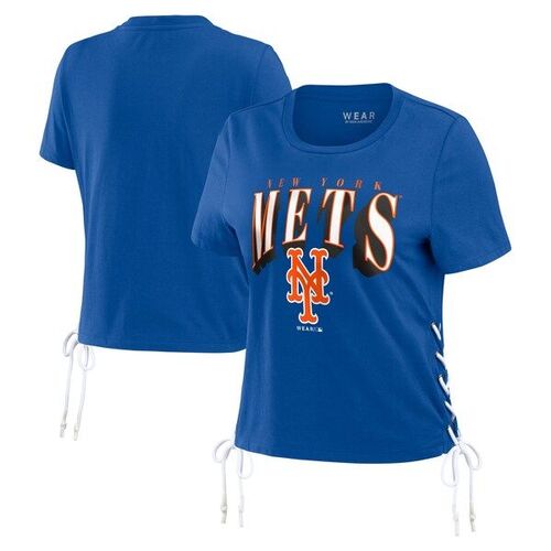 뉴욕 메츠 웨어 바이 에린 앤드루스 여성 사이드 레이스업 크롭 티셔츠 - 로얄 / WEAR by Erin Andrews