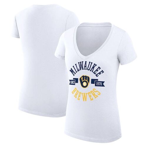 밀워키 브루어스 여성 도시 그래픽 브이넥 핏 티셔츠 - 흰색 / G-III 4Her by Carl Banks