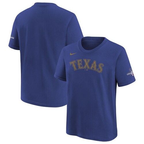 텍사스 레인저스 나이키 유스 2024 골드 컬렉션 워드마크 티셔츠 - 로얄 / Nike