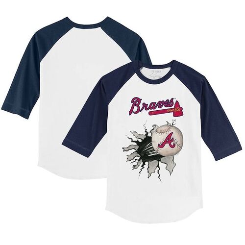 애틀란타 브레이브스 유소년 야구티 7부 소매 라글란 티셔츠 - 화이트/네이비 / Tiny Turnip