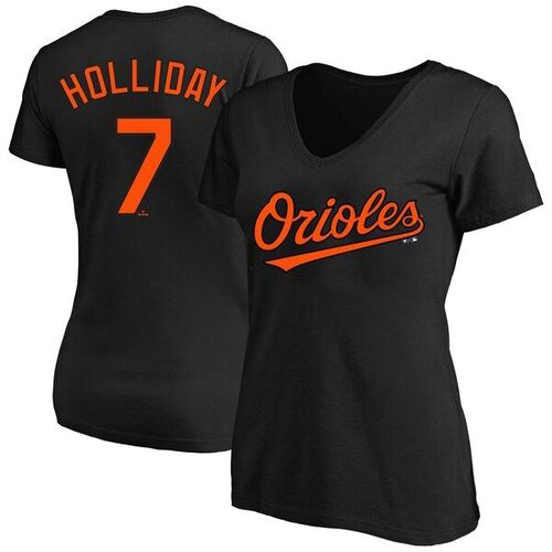 잭슨 홀리데이 볼티모어 오리올스 여성 플러스 사이즈 선수마킹 브이넥 티셔츠 - 블랙 / Profile