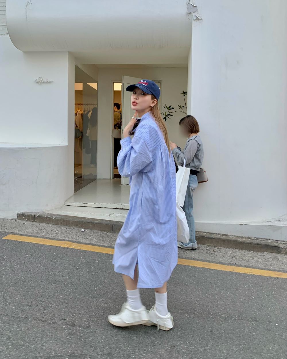 original]Striped Shirts Dress (Blue) | ファッション通販