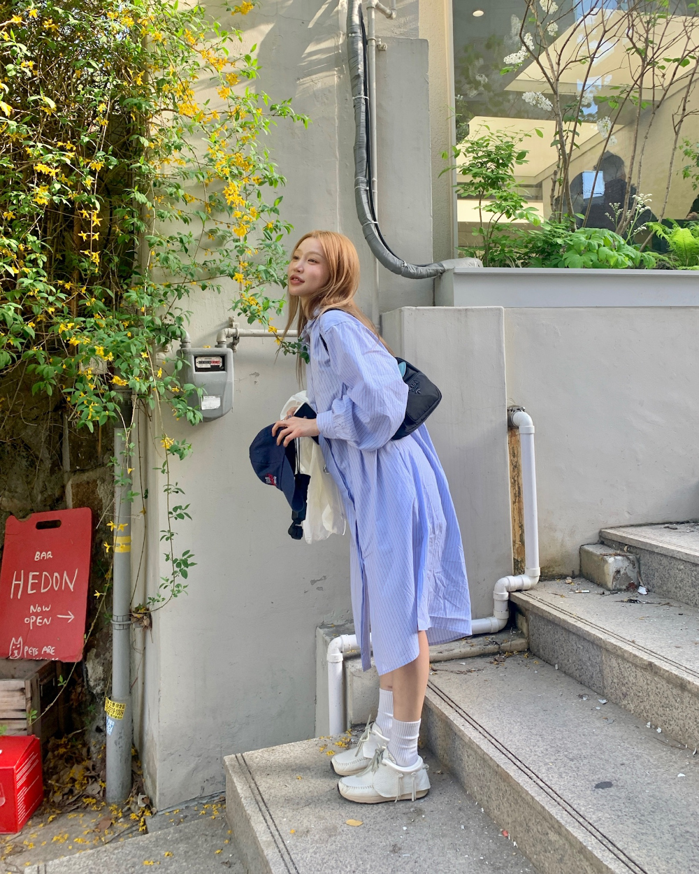 original]Striped Shirts Dress (Blue) | ファッション通販