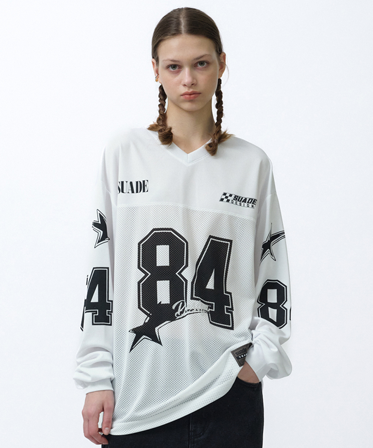 【SUADE】84 STAR RACING LONG SLEEVE★韓国人気★ 追跡付 84 STAR RACING LONG SLEEVE [BLACK] - Suade