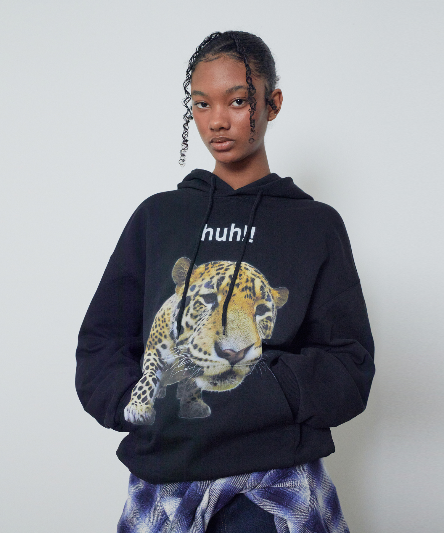 HUH!! LEOPARD HOODIE [MELANGE GRAY] - Suade