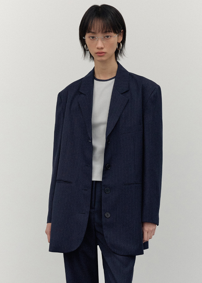CITTA | Multi Pinstripe 4Button Long Blazer