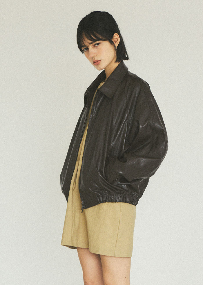 90s Classic Faux Leather Jacket_CTO116(Brown)