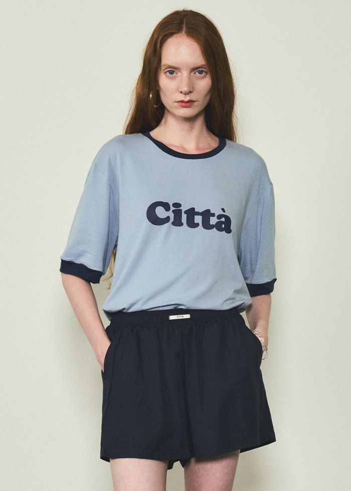 Retro Citta Logo Overfit Ringer T-shirt_CTT320(Light Blue)
