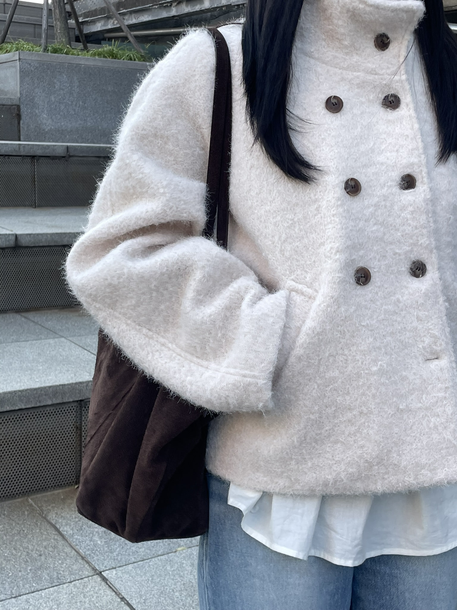 (2 color) 하이넥 부클 숏 코트  High-neck boucle short knitwear 상세 이미지 19
