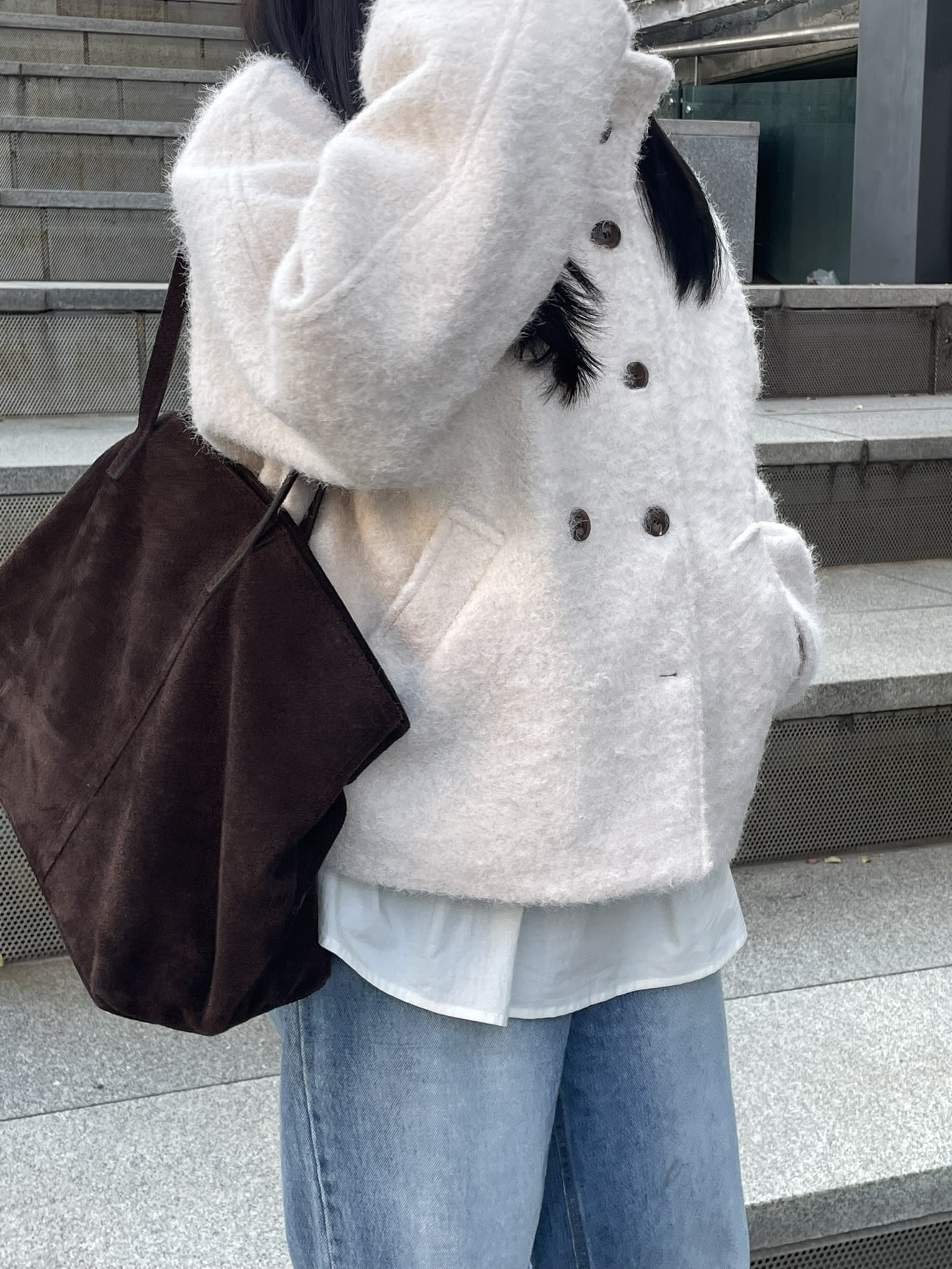 (2 color) 하이넥 부클 숏 코트  High-neck boucle short knitwear 상세 이미지 20