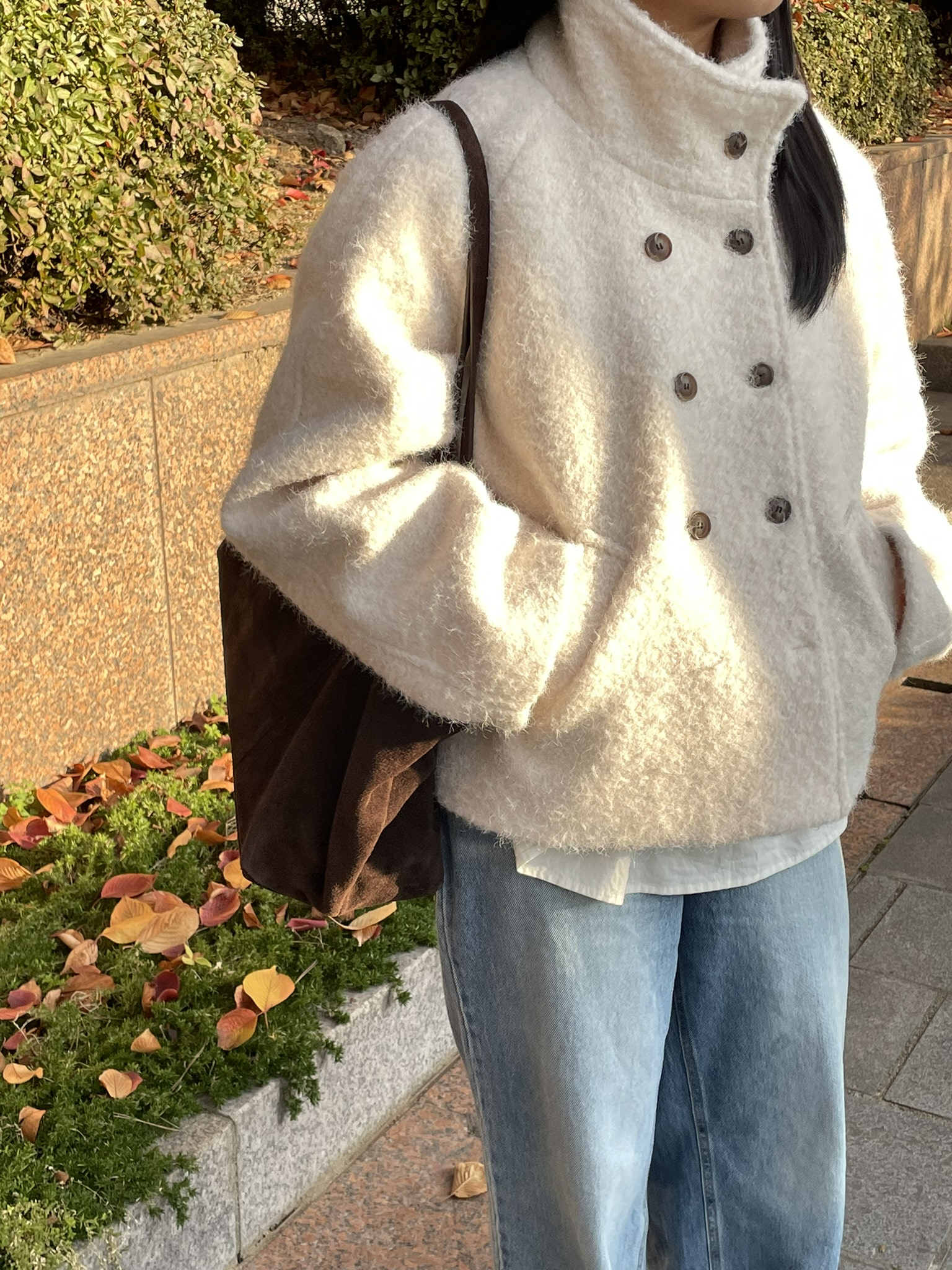 (2 color) 하이넥 부클 숏 코트  High-neck boucle short knitwear 상세 이미지 24