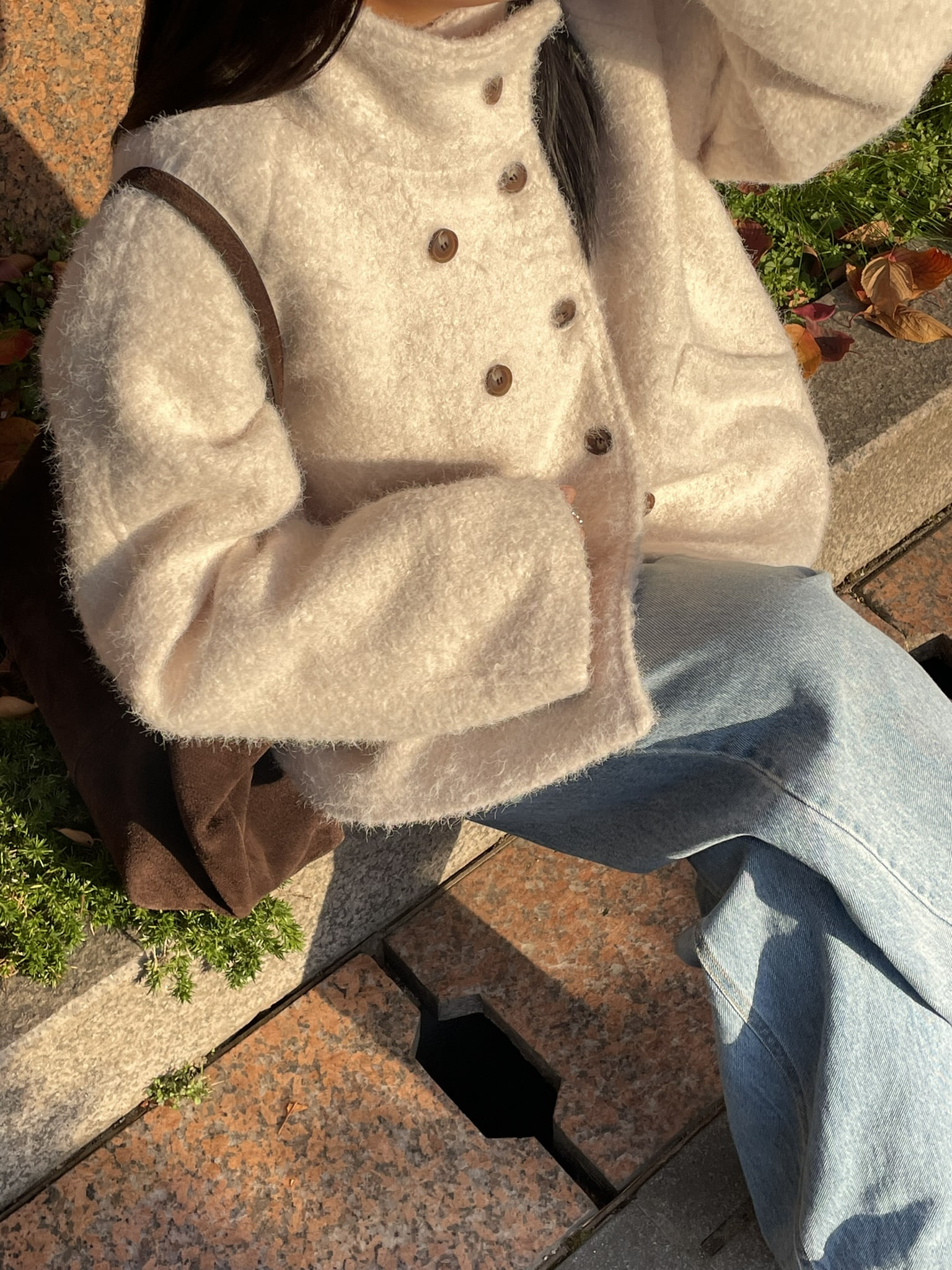 (2 color) 하이넥 부클 숏 코트  High-neck boucle short knitwear 상세 이미지 25