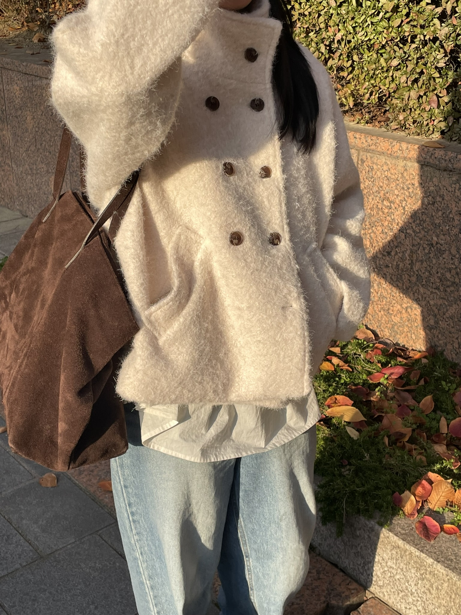 (2 color) 하이넥 부클 숏 코트  High-neck boucle short knitwear 상세 이미지 26