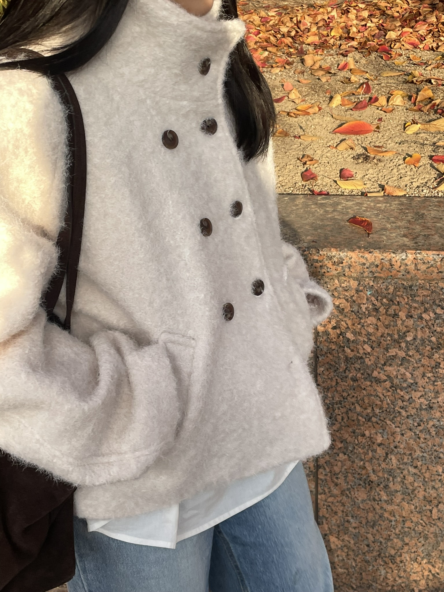 (2 color) 하이넥 부클 숏 코트  High-neck boucle short knitwear 상세 이미지 29