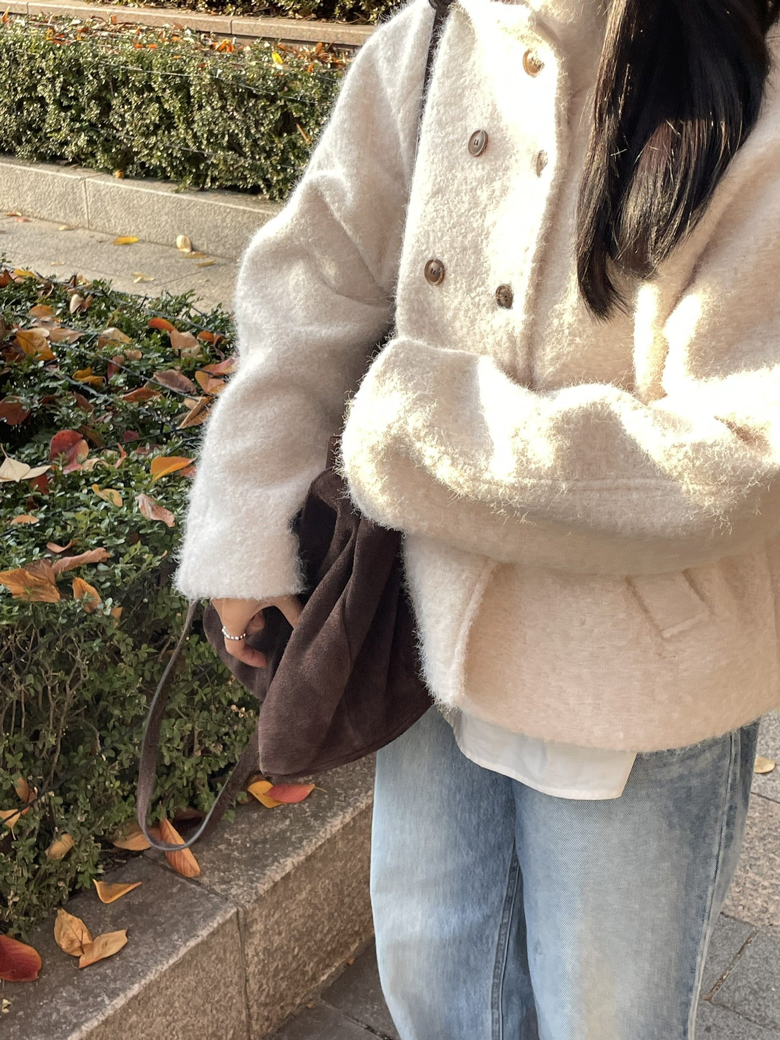 (2 color) 하이넥 부클 숏 코트  High-neck boucle short knitwear 상세 이미지 32