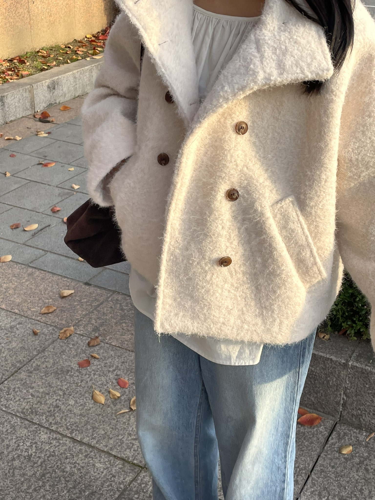 (2 color) 하이넥 부클 숏 코트  High-neck boucle short knitwear 상세 이미지 35