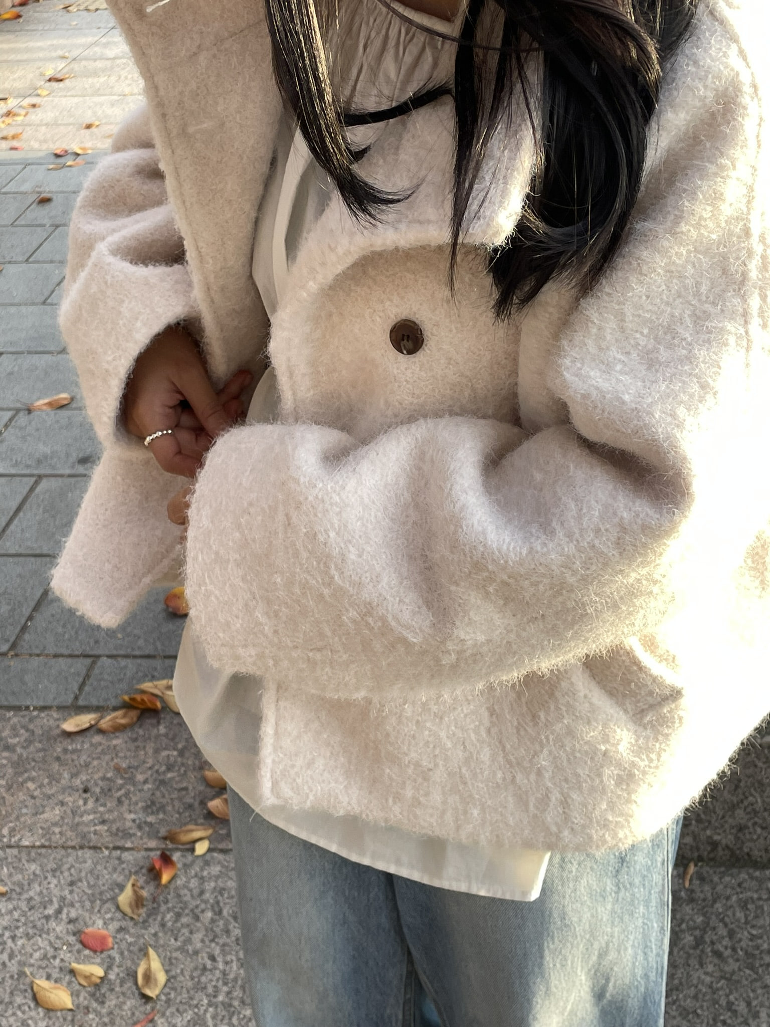 (2 color) 하이넥 부클 숏 코트  High-neck boucle short knitwear 상세 이미지 36