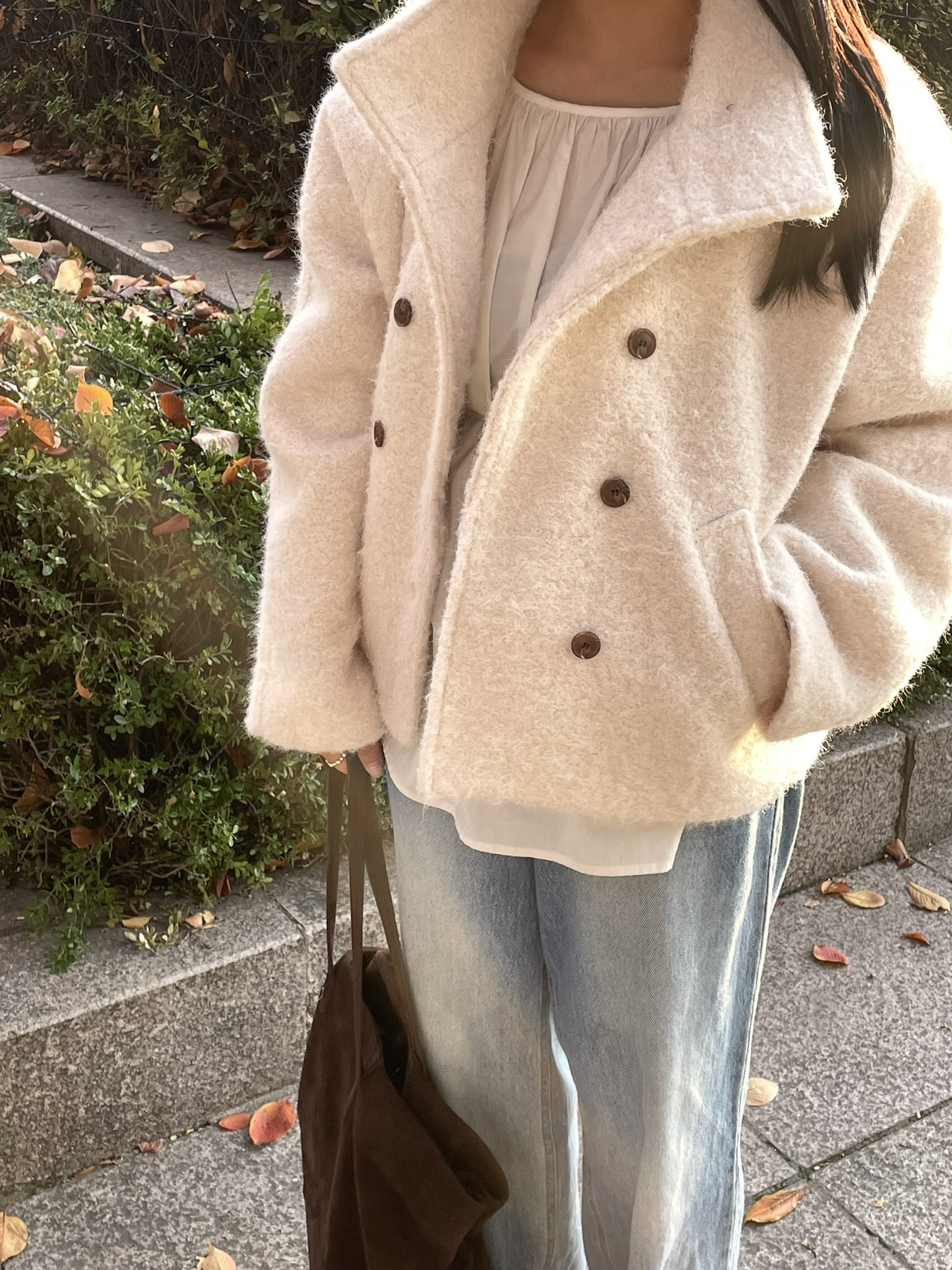 (2 color) 하이넥 부클 숏 코트  High-neck boucle short knitwear 상세 이미지 37