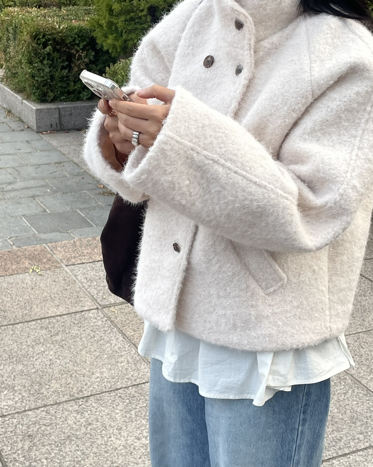 (2 color) 하이넥 부클 숏 코트  High-neck boucle short knitwear 상세 이미지 22