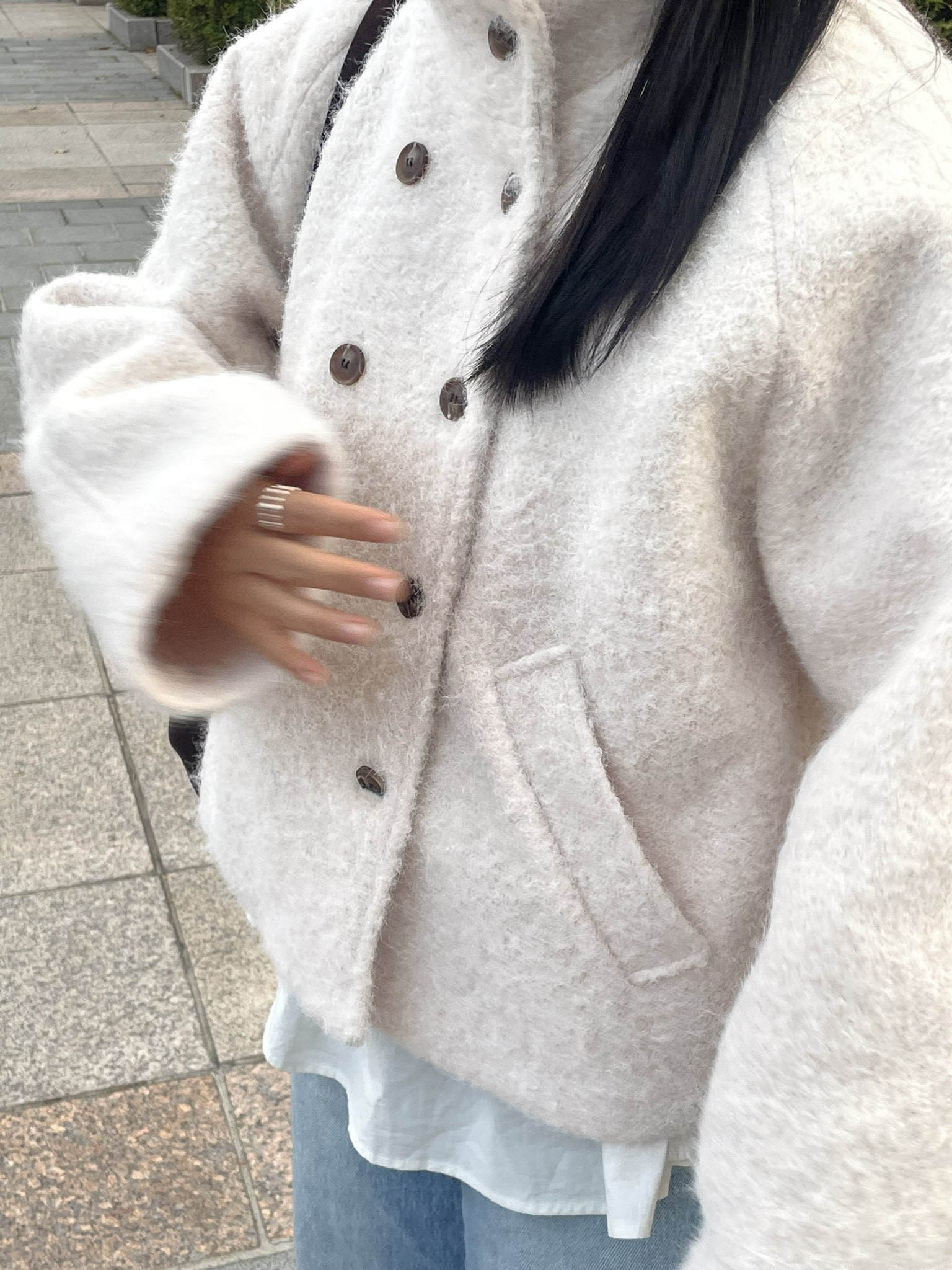 (2 color) 하이넥 부클 숏 코트  High-neck boucle short knitwear 상세 이미지 23